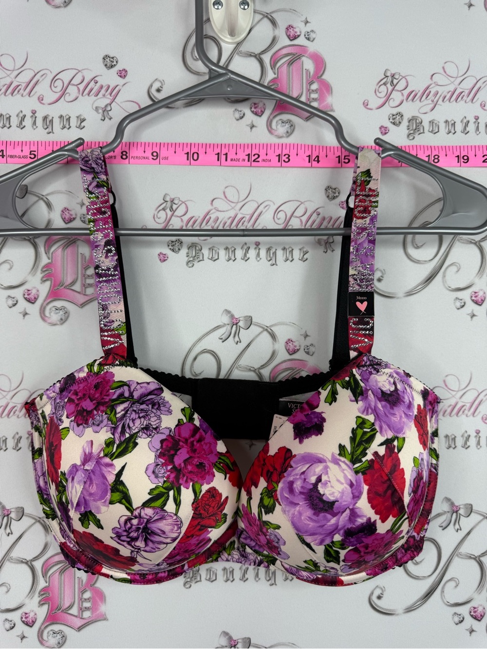Victoria's Secret very sexy push up Cream Bra with Purple & Pink Floral Print
